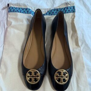 Tory Burch Black Flats with Gold Logo